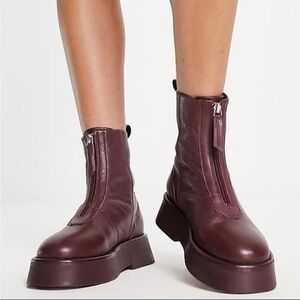 The Row Burgundy Front-Zip Platform Ankle Booties